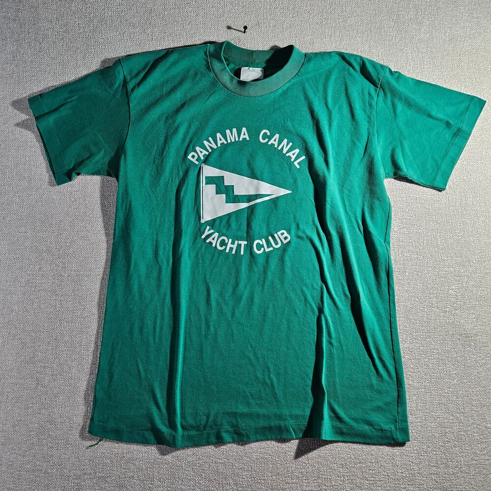 Vintage 70s Panama Canal Yacht Club Shirt XL Green Single Stitch